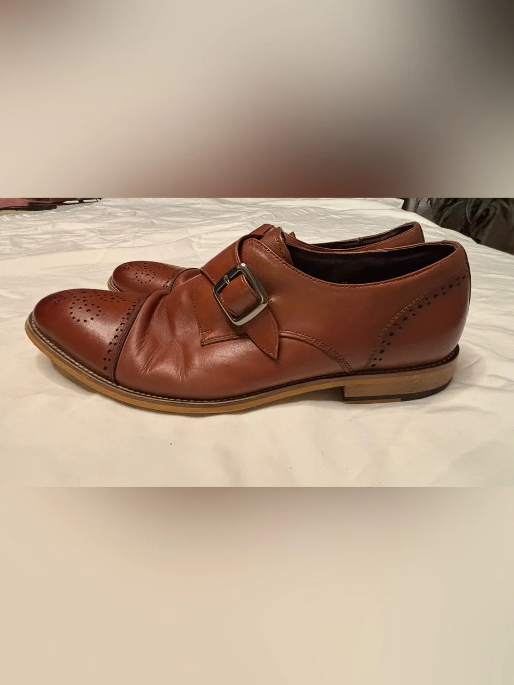 Stacy Adams Men’s 12 M Brown Leather Monk Strap Brogue Cap Toe Dress Shoes